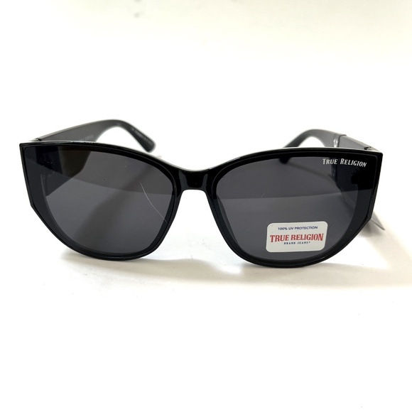 New Original TRUE RELIGION Cat Eye Sunglasses Acetate Logo Embossed Black XX - Picture 2 of 6